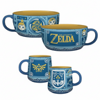 Fans Geek Store The Legend of Zelda Wind Waker blue ceramic breakfast set with a patterned mug and large soup bowl