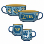 Fans Geek Store The Legend of Zelda Wind Waker breakfast set featuring a blue ceramic mug and bowl with gold accents
