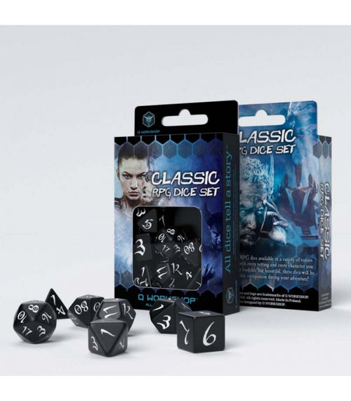 Q Workshop Classic RPG Dice Set Zwart & Wit 7 Stuks