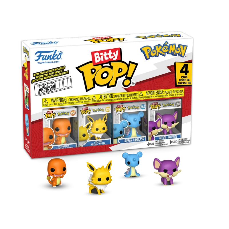 Pokémon Bitty Pop! 4-Pack Serie 2 | Charmander, Jolteon, Lapras & Rattata