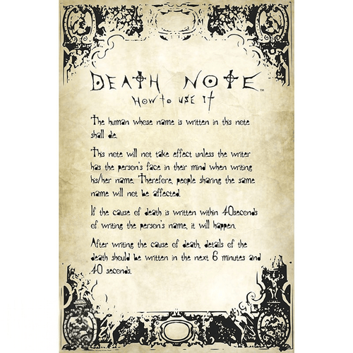 Death Note 🖤 Poster Rules 91.5x61cm - Fans Geek Storeproduct_typeGB eye