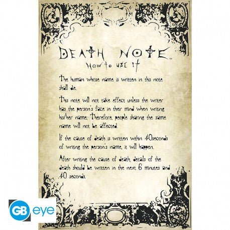 Death Note 🖤 Poster Rules 91.5x61cm - Fans Geek Storeproduct_typeGB eye