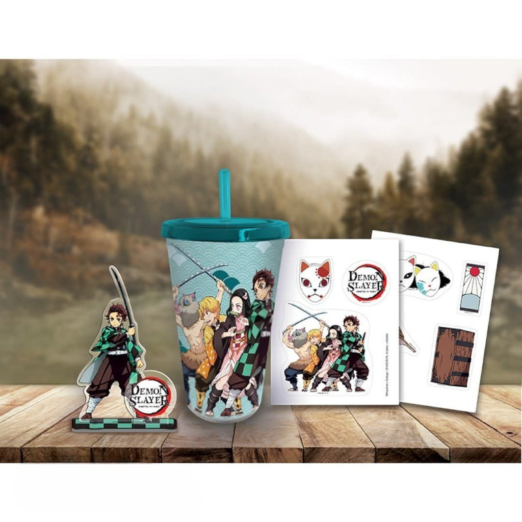 DEMON SLAYER - Pck Tumbler with straw 470ml + Acryl + Stickers - Fans Geek Store