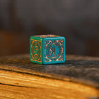 Steampunk klokwerk dobbelstenen set in turquoise en koper