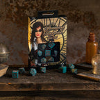 Steampunk klokwerk dobbelstenen set in turquoise en koper