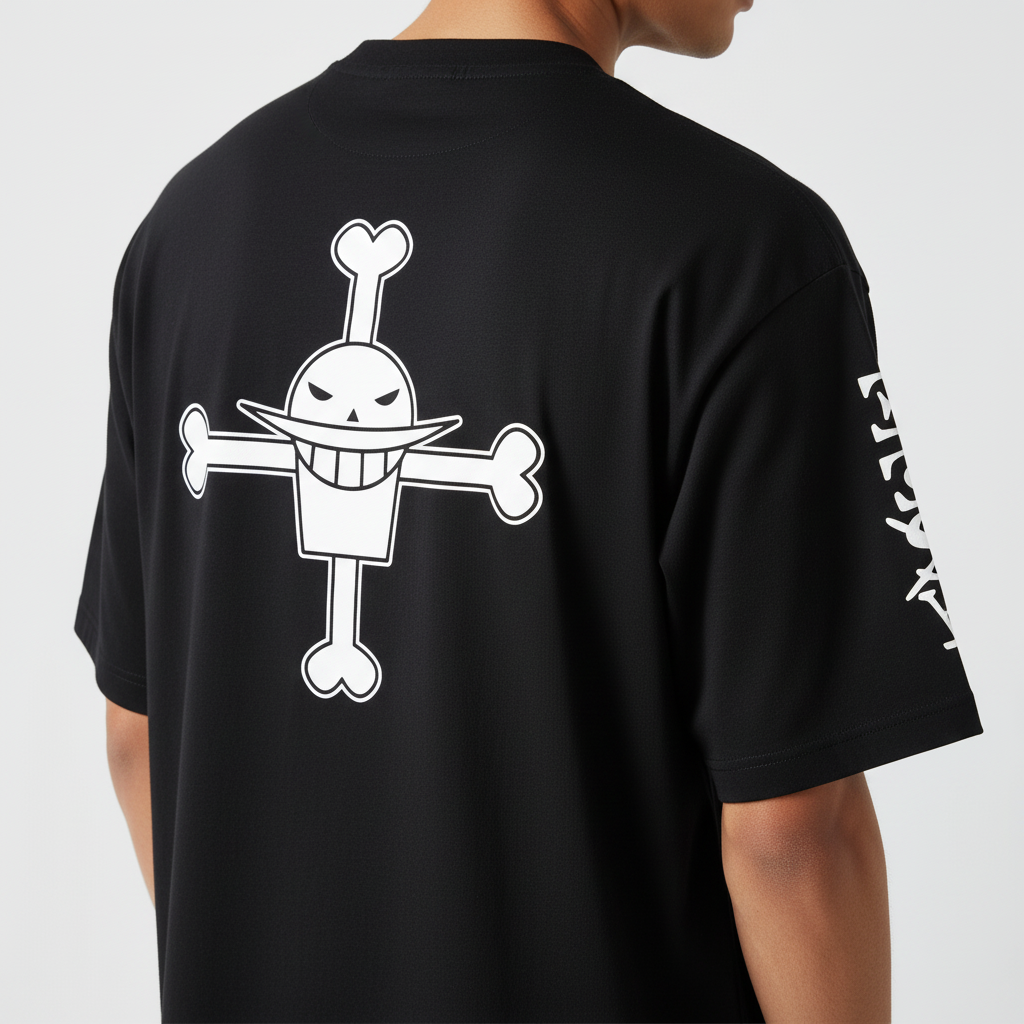 Fans Geek Store black unisex cotton T-shirt featuring a white Portgas D. Ace skull logo on the back