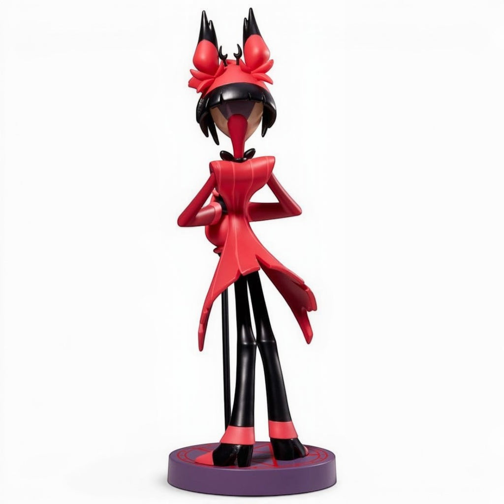Fans Geek Store 18cm Alastor PVC statue from Hazbin Hotel, featuring his iconic red suit and black details on a base.