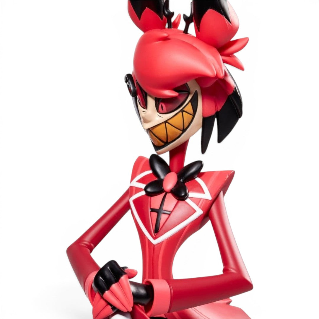 Fans Geek Store 18cm Alastor PVC statue from Hazbin Hotel featuring his signature red suit and wide grin.