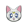 Fans Geek Store Sailor Moon Artemis metal pin featuring a white cat face with a yellow crescent moon on the forehead