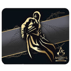 Fans Geek Store Assassin's Creed 15th anniversary gaming mousepad with gold assassin silhouette and logo on black background.