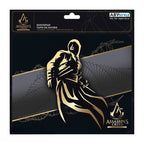 Fans Geek Store Assassin's Creed 15th anniversary gaming mousepad with gold assassin graphic on black background.