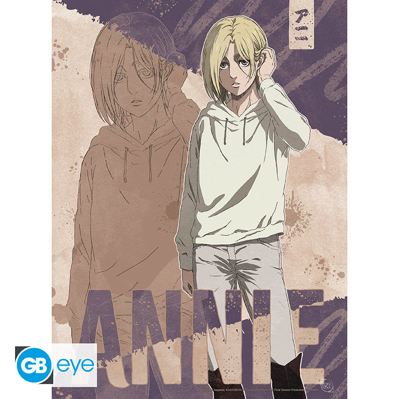 Fans Geek Store Attack on Titan season 4 A4 poster featuring Annie Leonhart in a muted purple and beige art style