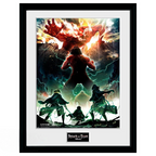 Fans Geek Store Attack on Titan framed poster featuring Eren and the Colossal Titan in a sleek black frame.