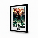 Fans Geek Store Attack on Titan key art poster in a black frame featuring Eren and the Colossal Titan
