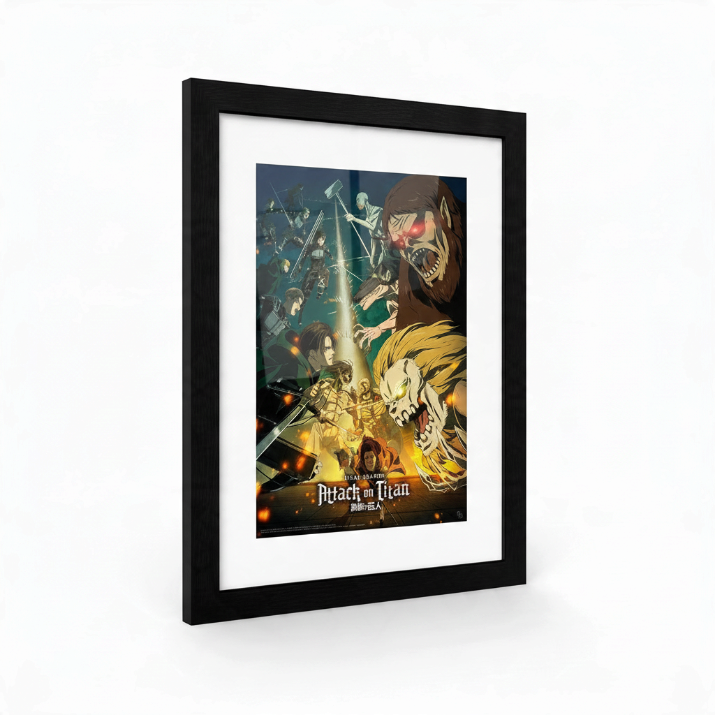 Fans Geek Store Attack on Titan season 4 key art 3 framed poster with black frame and protective styrene window