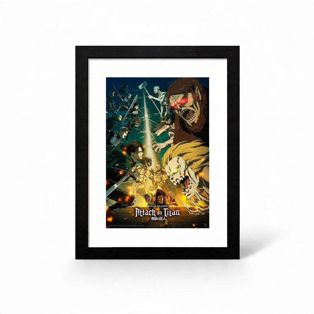 Fans Geek Store Attack on Titan season 4 Key Art 3 framed poster featuring intense battle scene on photo paper