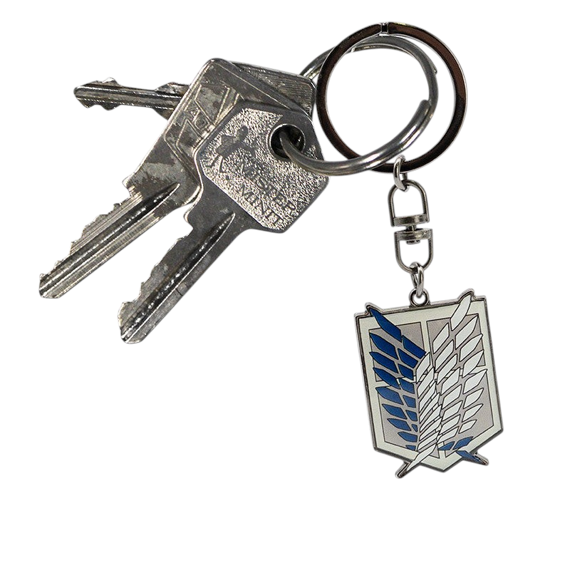 Fans Geek Store Attack on Titan Survey Corps metal keychain featuring the iconic blue and white wings of freedom emblem