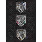 Fans Geek Store Attack on Titan 1000-piece puzzle featuring three crests with female profiles on a black brick wall