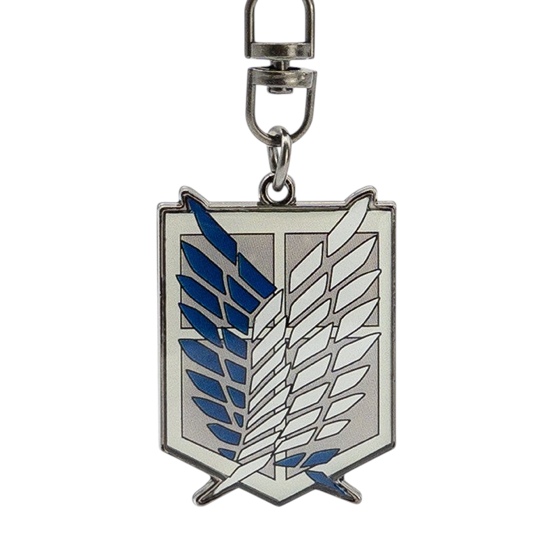 Fans Geek Store Attack on Titan Survey Corps metal keychain with blue and white wings emblem