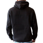 Fans Geek Store black Back to the Future hoodie worn by a man, back view showing the hood and long sleeves