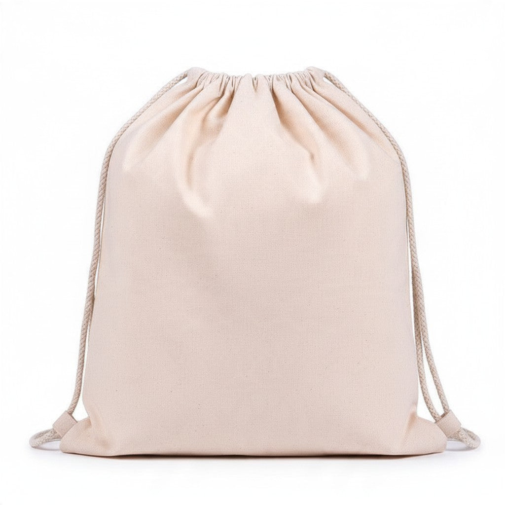 Fans Geek Store beige cotton drawstring gym bag featuring a Dragon Ball Super Goku print for sports or anime fans.