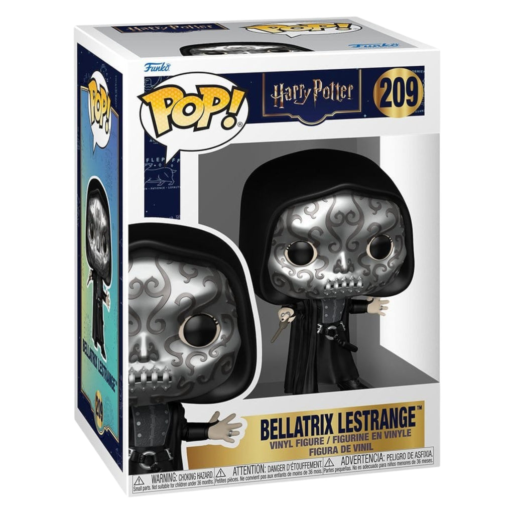 Fans Geek Store Funko Pop! Bellatrix Lestrange vinyl figure in window display box with detailed silver mask design.
