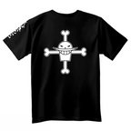 Fans Geek Store black unisex cotton t-shirt featuring the white Whitebeard pirate crew emblem on the back