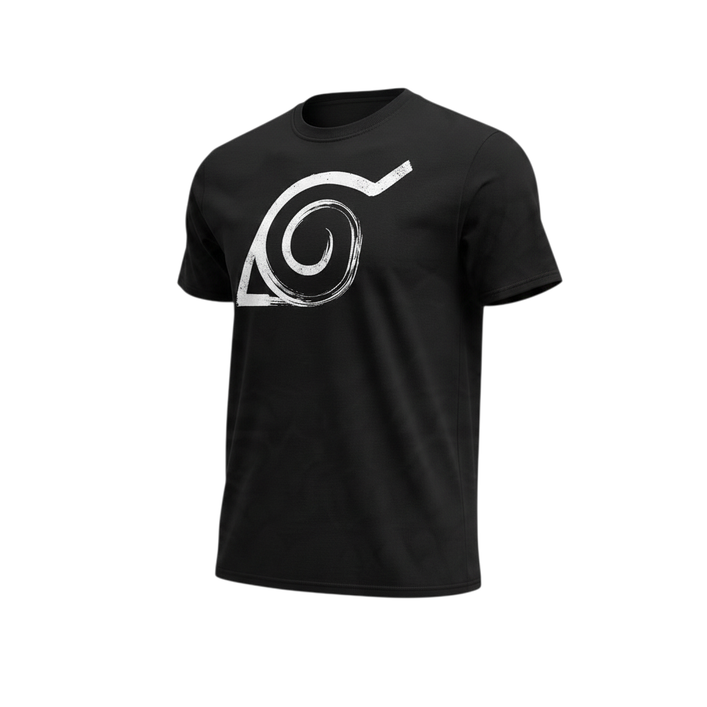 Fans Geek Store black Naruto Shippuden cotton t-shirt featuring the white Konoha Hidden Leaf Village emblem