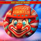 Fans Geek Store One Piece Buggy Pirates button badge featuring a clown character in a red hat with striped background
