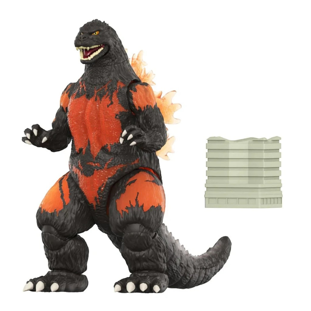 Fans Geek Store Burning Godzilla '95 vinyl action figure with orange and black details and translucent dorsal fins.