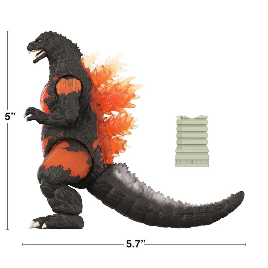 Fans Geek Store Burning Godzilla '95 vinyl action figure with orange translucent dorsal fins and black body detail.
