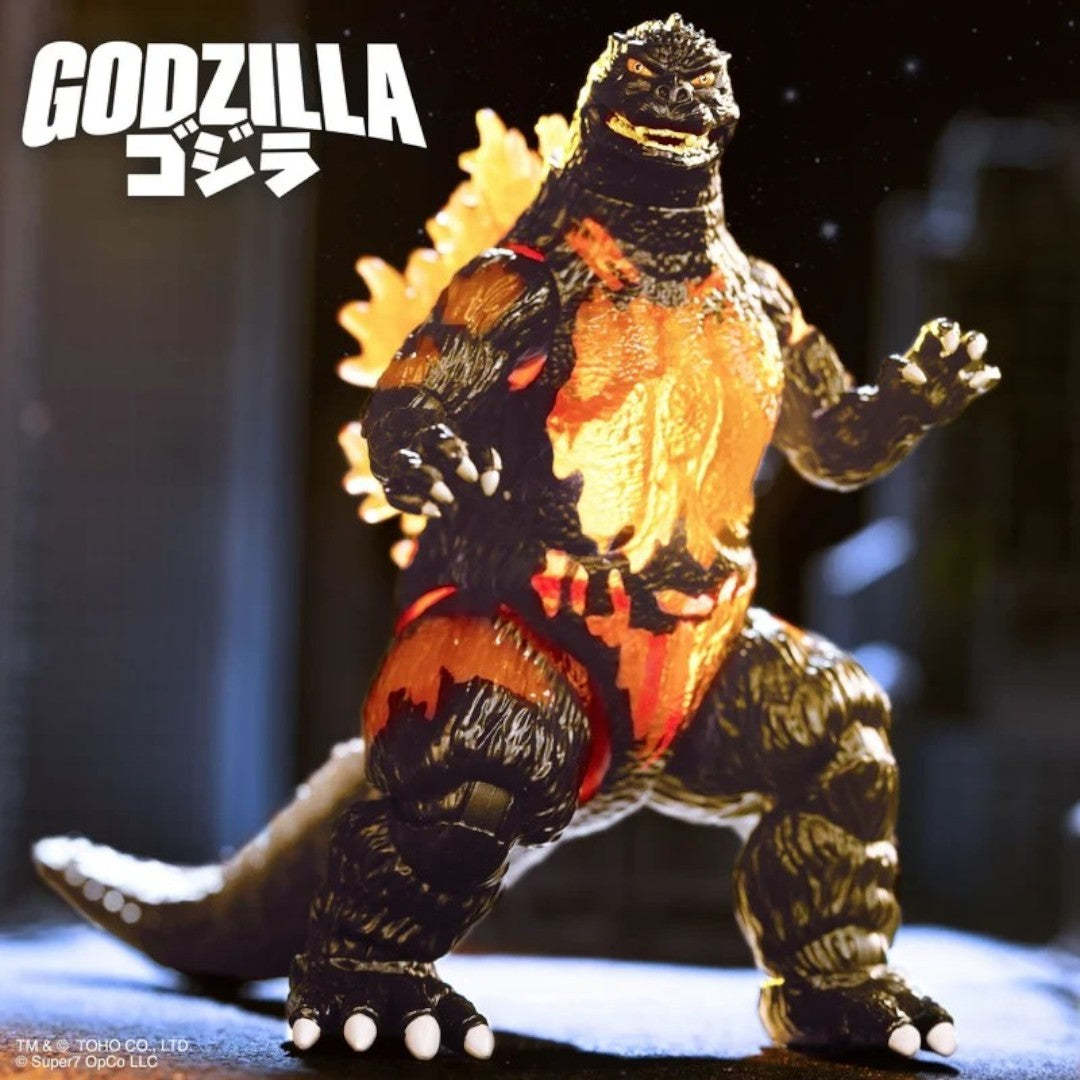 Fans Geek Store Burning Godzilla '95 vinyl action figure with glowing orange and red details from Super7 Wave 02