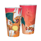 Fans Geek Store 400ml glass featuring a colorful Charizard illustration from Pokémon with red and orange accents