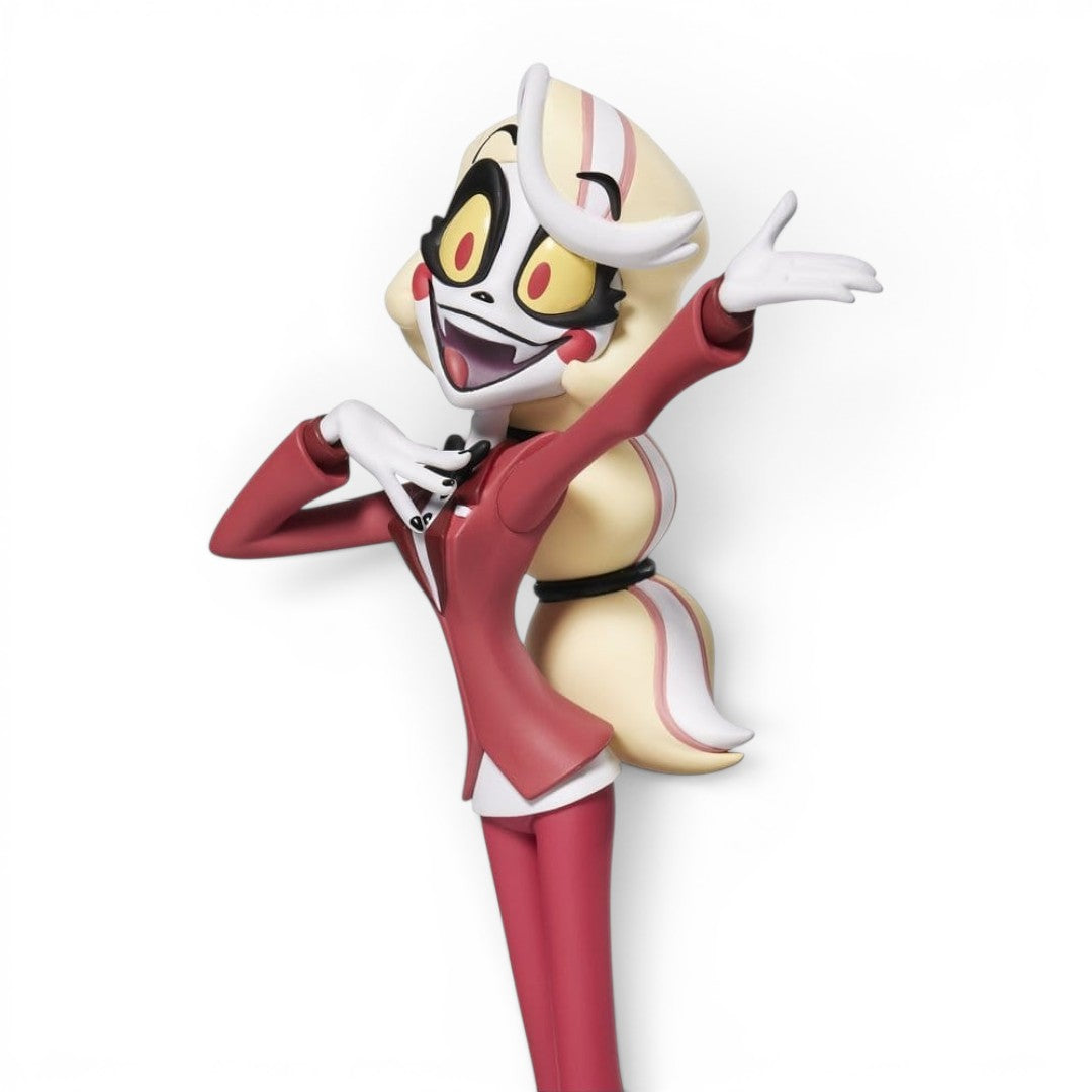 Fans Geek Store 24 cm Charlie Morningstar PVC statue from Hazbin Hotel in a dynamic pose with a red suit.
