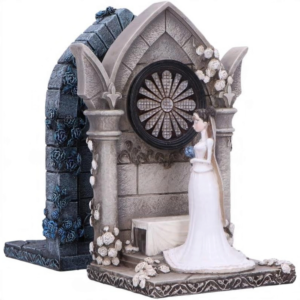 Fans Geek Store Corpse Bride Emily resin bookend featuring a gothic stone archway and hand-painted details.