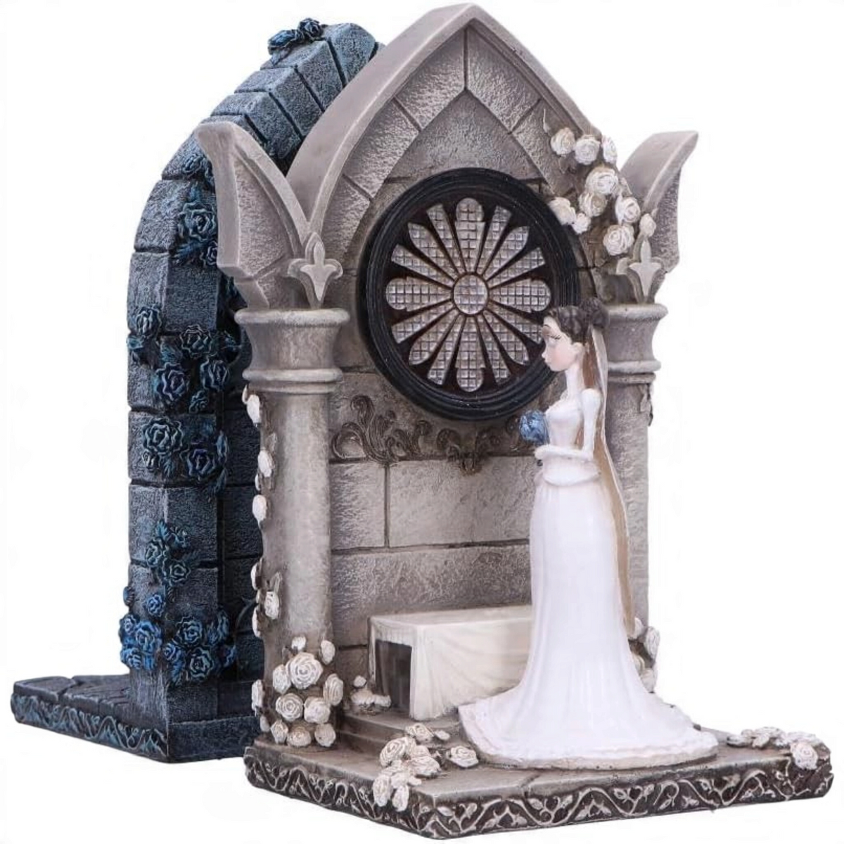 Fans Geek Store Corpse Bride Emily resin bookend featuring a gothic stone archway and hand-painted details.