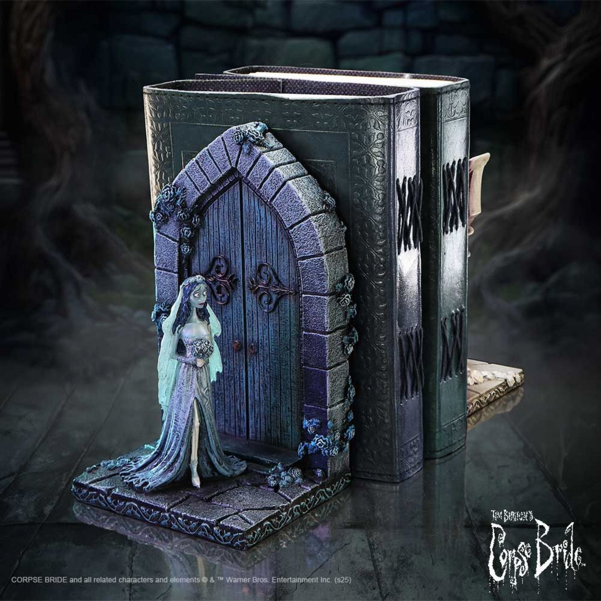 Fans Geek Store Corpse Bride Emily resin bookend featuring a gothic stone archway design for home decor