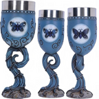 Fans Geek Store Corpse Bride goblet set featuring blue resin chalices with butterfly motifs and twisted root stems