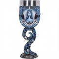 Fans Geek Store Corpse Bride goblet featuring Emily, crows, blue butterflies, and skulls in hand-painted resin.