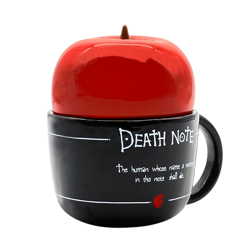 Fans Geek Store Death Note 3D apple-shaped dolomite mug with a red lid and black base featuring anime graphics