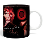 Fans Geek Store Death Note ceramic mug featuring Light Yagami with a dark red design and white handle