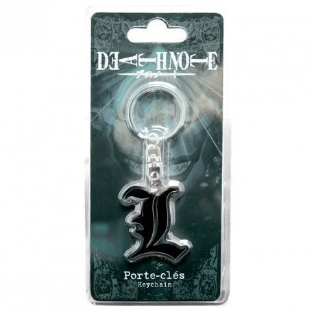 Fans Geek Store Death Note L symbol metal keychain on branded display card