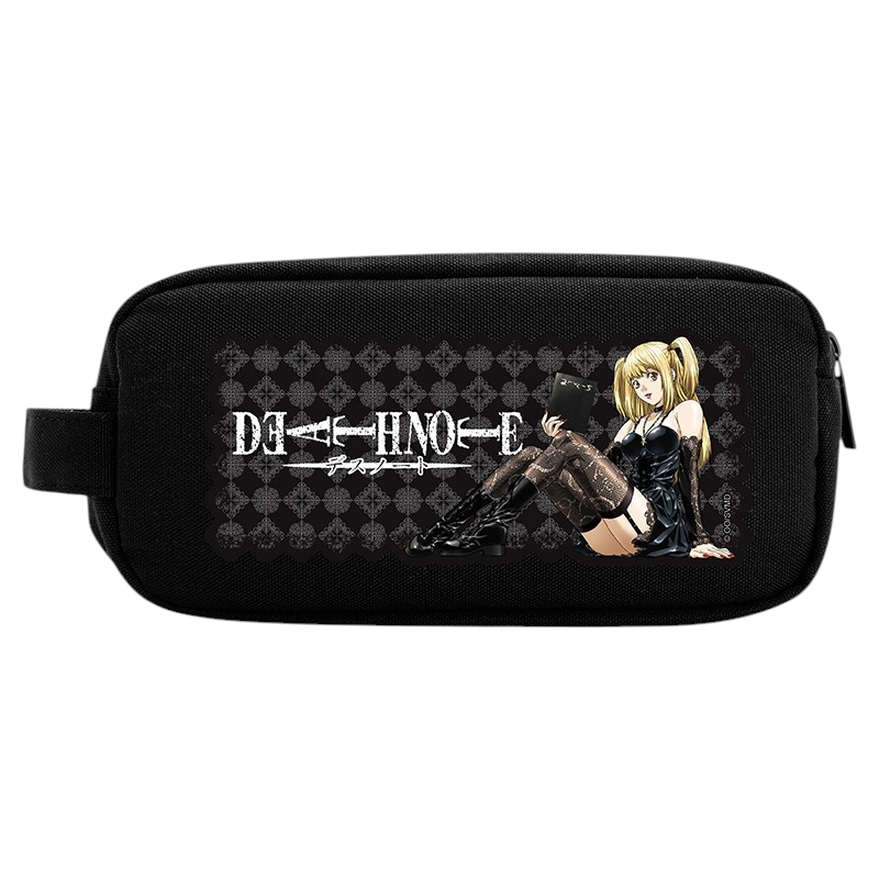 Fans Geek Store Death Note pencil case featuring Misa Amane print on black polyester with a secure zipper closure.