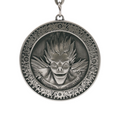 Fans Geek Store Death Note Ryuk metal medallion keychain with intricate engraved details and antique silver finish
