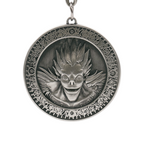 Fans Geek Store Death Note Ryuk metal medallion keychain with intricate engraved details and antique silver finish