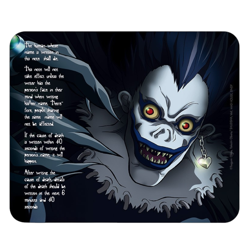 Fans Geek Store Death Note Ryuk mousepad with woven fabric surface and non-slip rubber base featuring Shinigami art