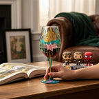 Fans Geek Store Disney Ariel stemmed glass with castle artwork, pink flower, and trident. Clear glass, 22.5cm height.