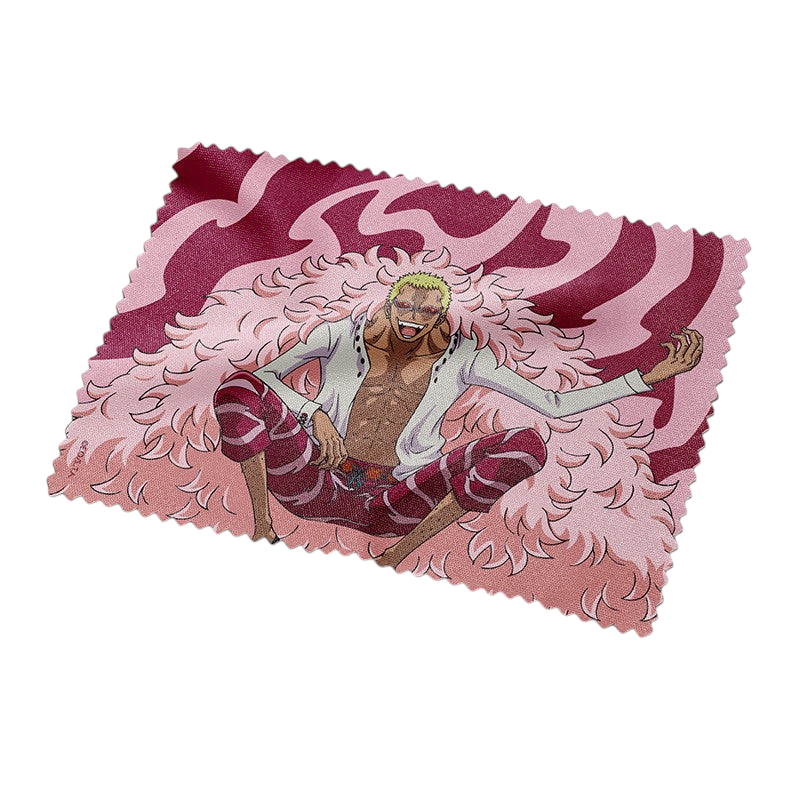 Fans Geek Store microfibre cleaning cloth featuring Donquixote Doflamingo from One Piece with pink feather coat