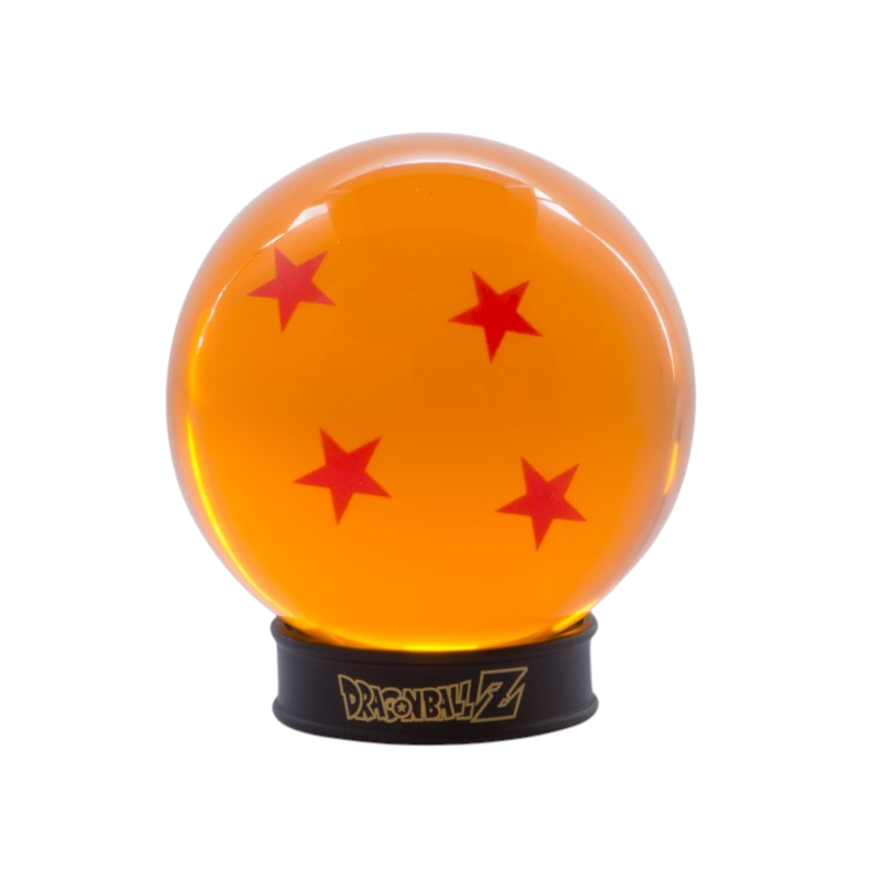 Fans Geek Store Dragon Ball 4-star crystal ball replica made of orange acrylic with a black display stand
