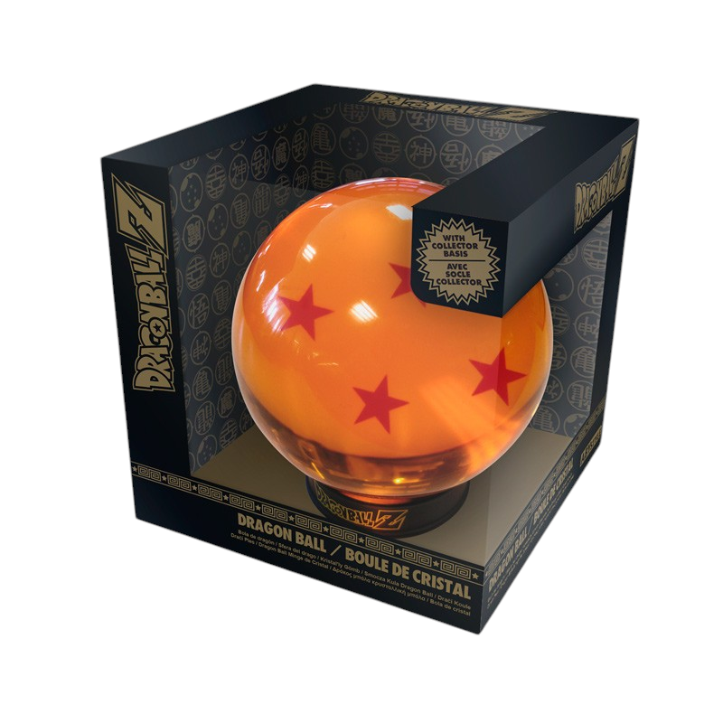 Fans Geek Store Dragon Ball 4-star crystal ball replica in acrylic with display stand in branded packaging